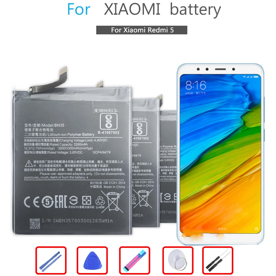 Оригинальный аккумулятор BN35 3300 мАч для Xiaomi Redmi 5 7 &quot сменный BN35|Аккумуляторы