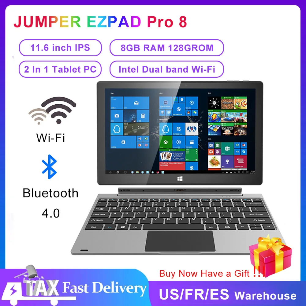 

Планшет JUMPER EZPAD PRO 8 11,6 дюймов, IPS сенсорный экран 1920 х1080, 8 Гб 1080 ГБ, Ультратонкий планшет Win10 с клавиатурой для офиса и дома