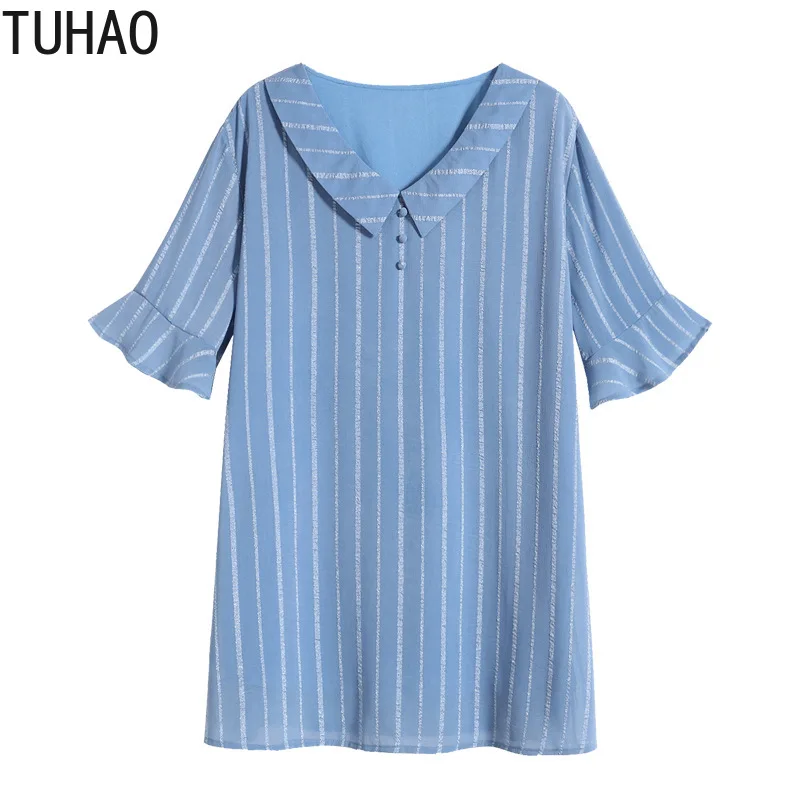 

TUHAO Large Size 7XL 6XL 5XL 4XL Striped Chiffon Blouse Summer Chiffon Shirt Female Casual Fashion Loose Plus Size Summer WM25