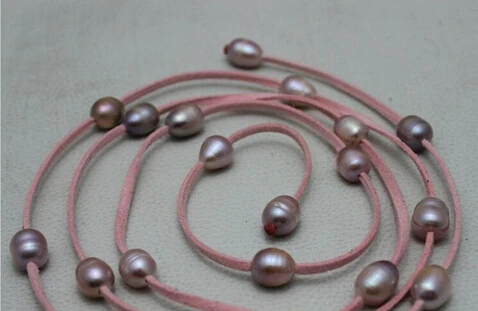 + 810 розовая кожа натуральные цвета фиолетовый пресноводный жемчуг ожерелье |