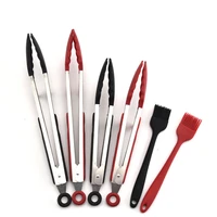 silicone stainless steel tongs cake cream basting bbq butter brush kitchen grill food meat tongs barbecue tools set