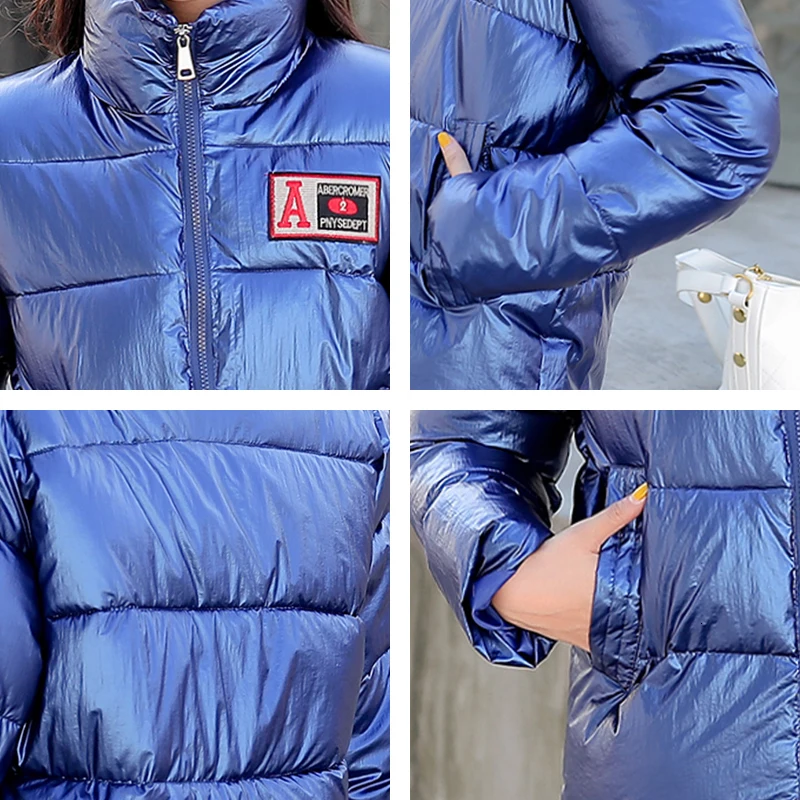 Новые яркие зимние куртки для женщин носящие черные Серебряные хлопковые