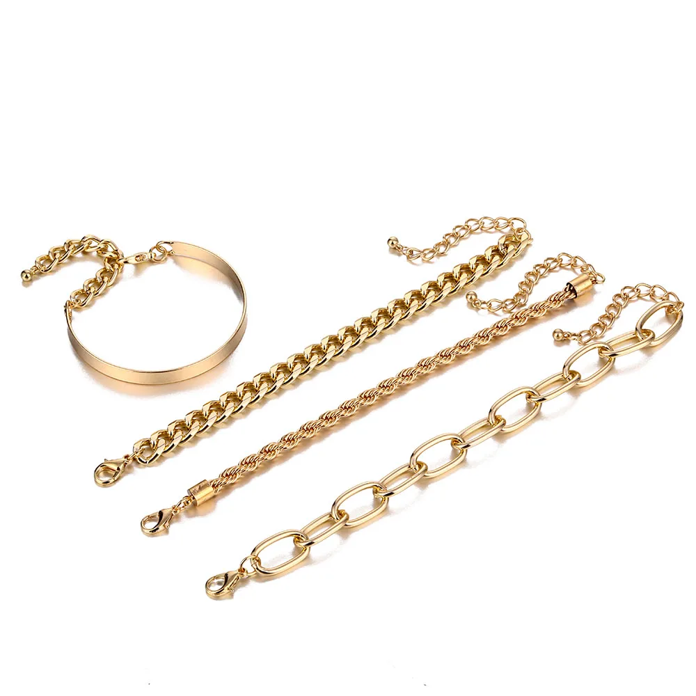 

Punk Curb Cuban Chain Bracelets Set for Women Miami Boho Thick Gold Color Charm Bracelets Bangles Fashion Jewelry