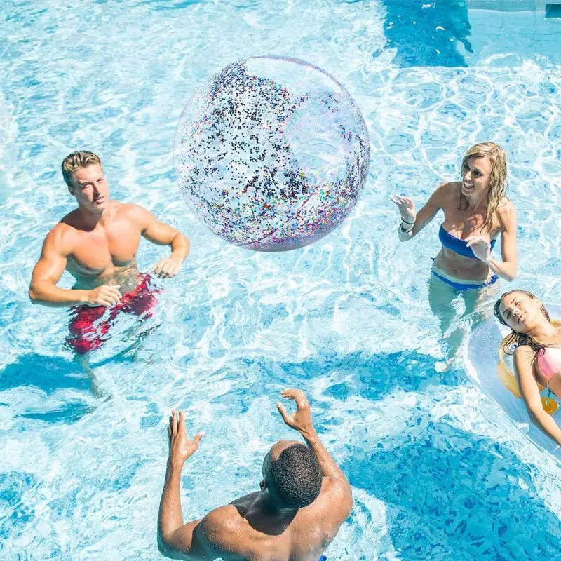 

Transparent Sequin Inflatable Beach Ball Jumbo Pool Toys Confetti Glitter Clear Swimming Pool Water Fun Toys Outdoor