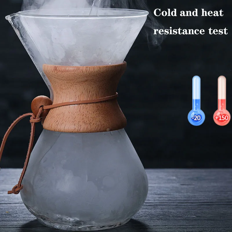 

V60 Coffee Pot With Stainless Steel Filter High-Temperature Resistant Glass Anti-Scald Wooden Handle Coffee Maker Coffee Brewer