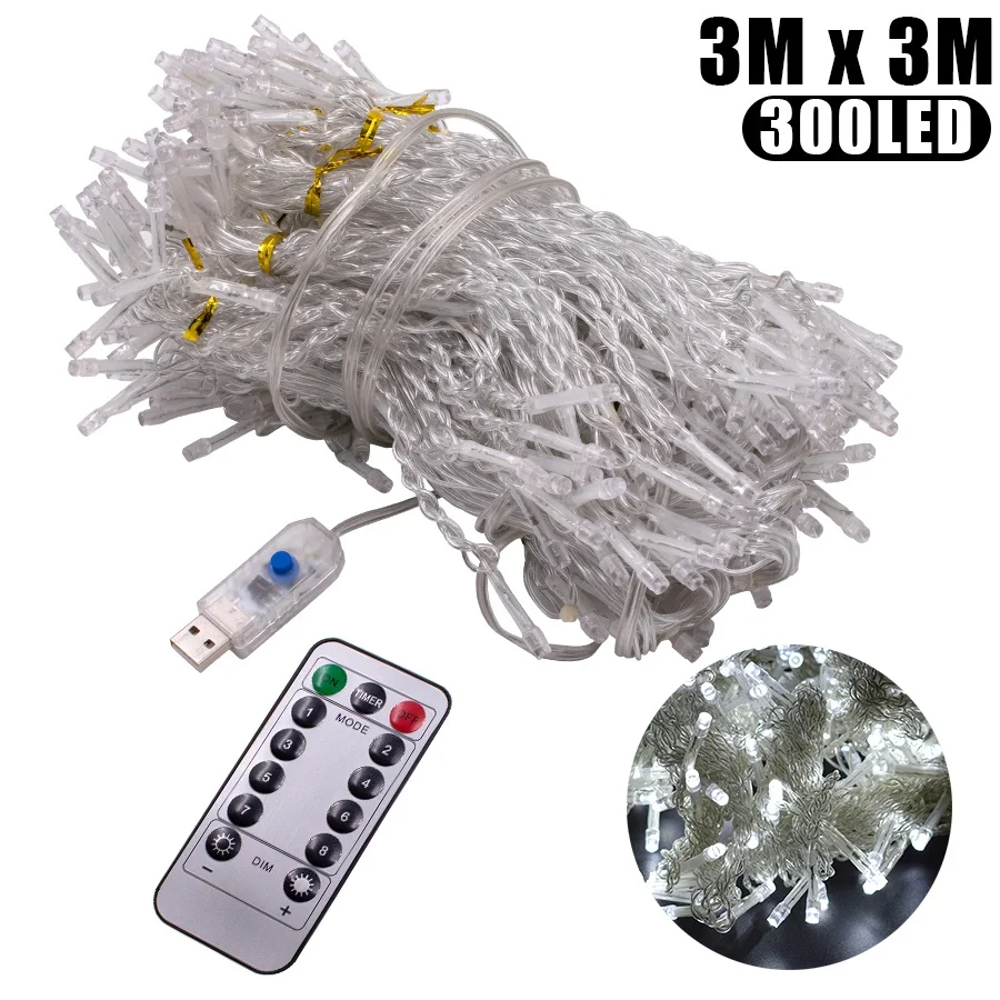 

3M x 3M 300-LED White Light Romantic Christmas Wedding Outdoor Decoration Curtain String Light
