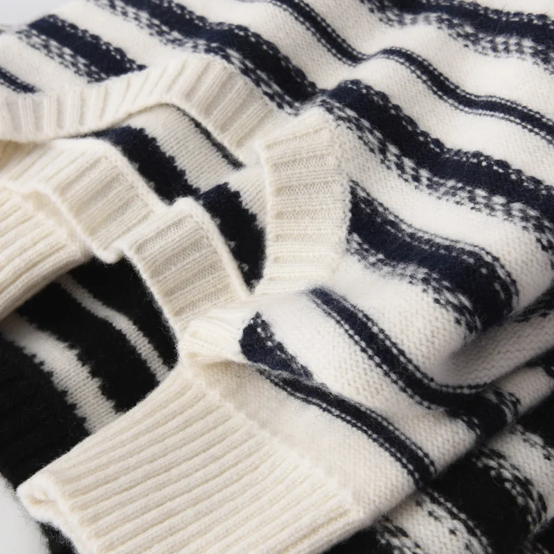

New O-Neck 100% Wool Sweater Women's Fall/Winter Short Pullover Sweater Loose Striped Knitted Cashmere Base Thin Free Shipping