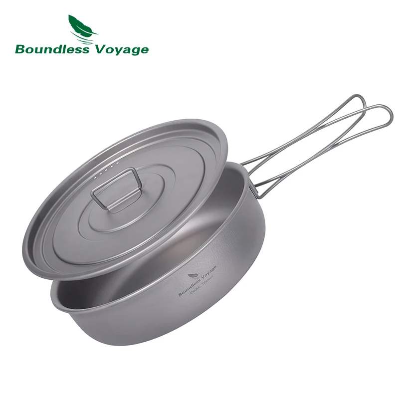 

Boundless Voyage Titanium Frying Pan Outdoor Camping Skillet with Folding Handles & Lid Protable Lightweight Griddle Tableware