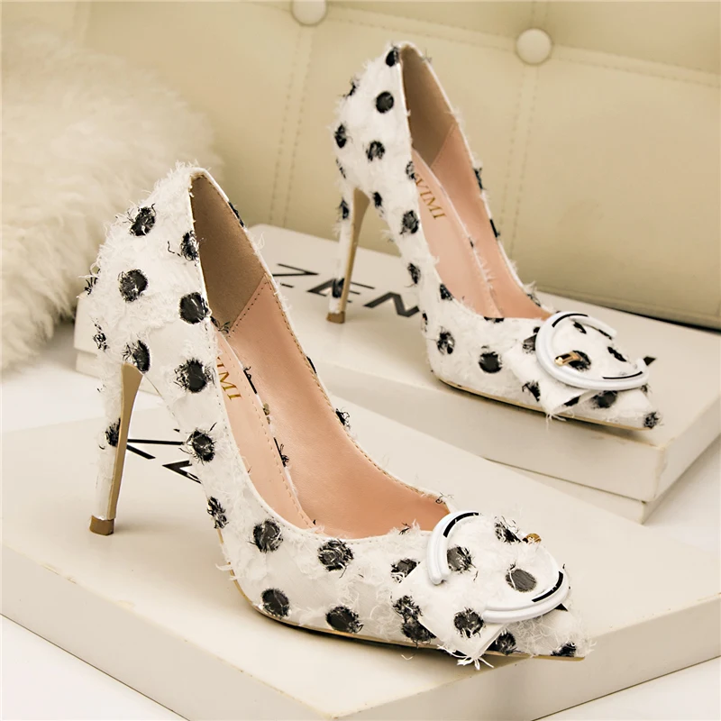 2019 г. женские милые туфли лодочки на высоком каблуке 10 см с бантом и металлической