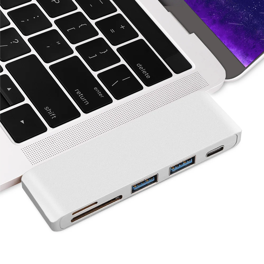 Redlai USB C концентратор для MacBook Air Pro Retina 13 дюймов /// Тип-C USB Hub адаптер с 2 портами(стандарт 3,0 Порты, PD, светодиодный дисплей, SD/TF Card Reader устройство чтения карт
