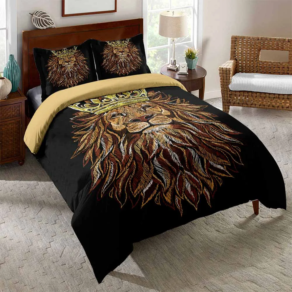 

Lion Bedding Set Animal Lion KING Duvet Cover Bed Set 3D Quilt Adults Child Black Comfortable Bedclothes King Size Bed Linens