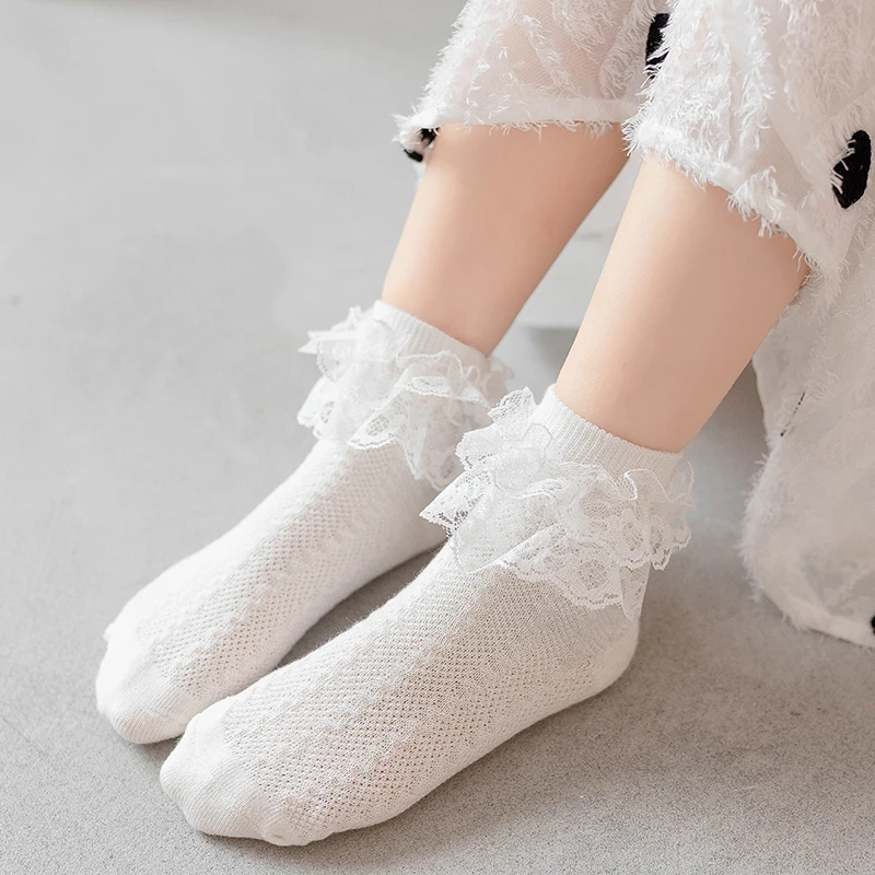 Schoolgirl Socks Pure Cotton Autumn Girls Lace Socks Princess Socks Spring Lace Little Girls Dance Socks Mesh Baby Cotton Socks