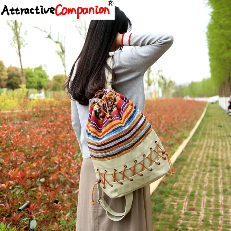 Женский холщовый рюкзак ручной работы этнические разноцветные радужные