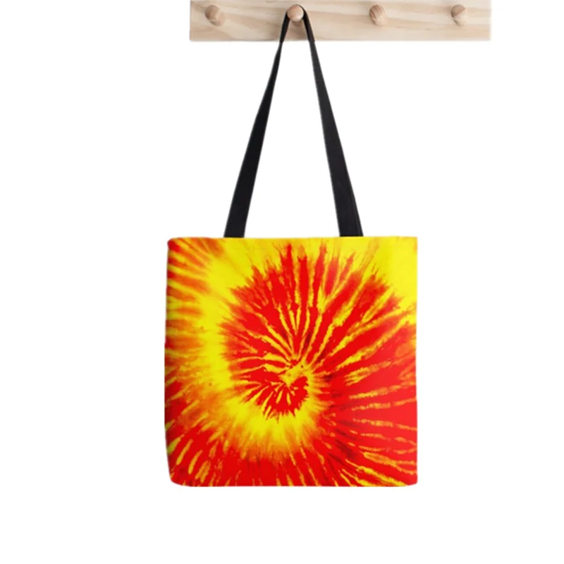 

Shopper Orange Yellow Tye Printed Tote Bag women interesting Harajuku shopper handbag girl Shoulder shopping bag Lady Canvas Bag