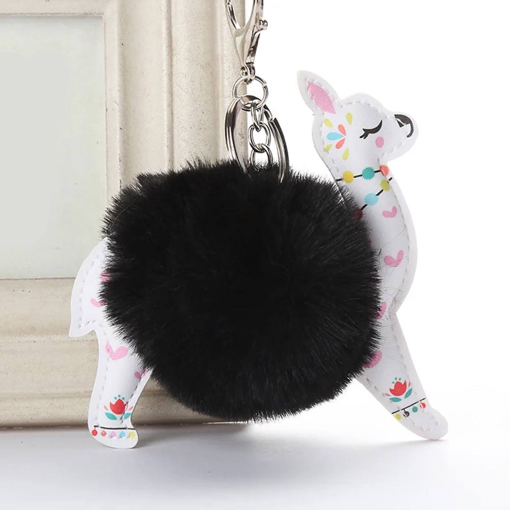 Пушистый меховой шар милая альпака брелок для ключей искусственная кожа