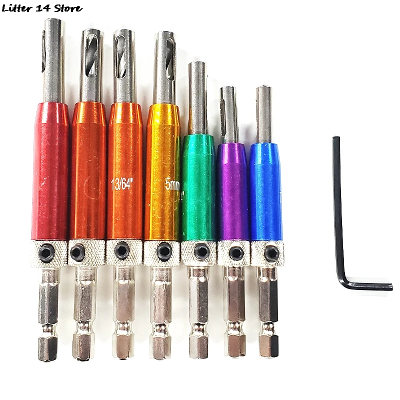 

7+1Pcs HSS Door Self-centering Hinge Drill Bit Set Hinge Tapper Core Screw Hole Puncher Woodworking Tools With Wrench