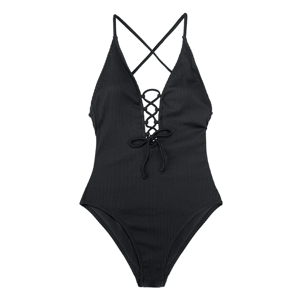

CUPSHE Remind Me Solid One-piece Swimsuit Women Backless Deep V neck Lace Up Sexy Bodysuits 2021 New Beach Bathing Suit Swimwear