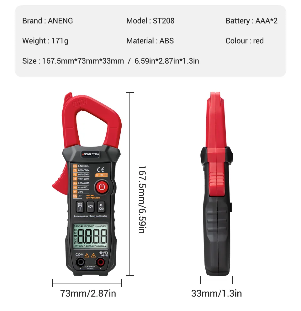 ST208 Digital multimeter capacitor tester testers be true transistor 2 digit lcd display smt tools rms meter dmm | Инструменты