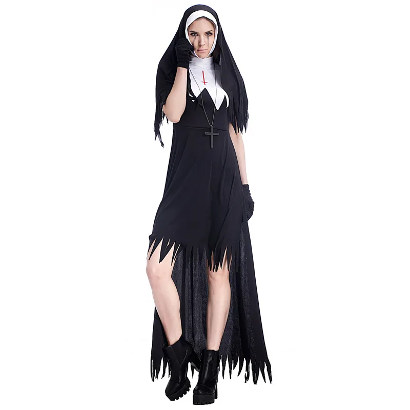 Страшный костюм монахини-демона косплей для женщин на Хэллоуин взрослых