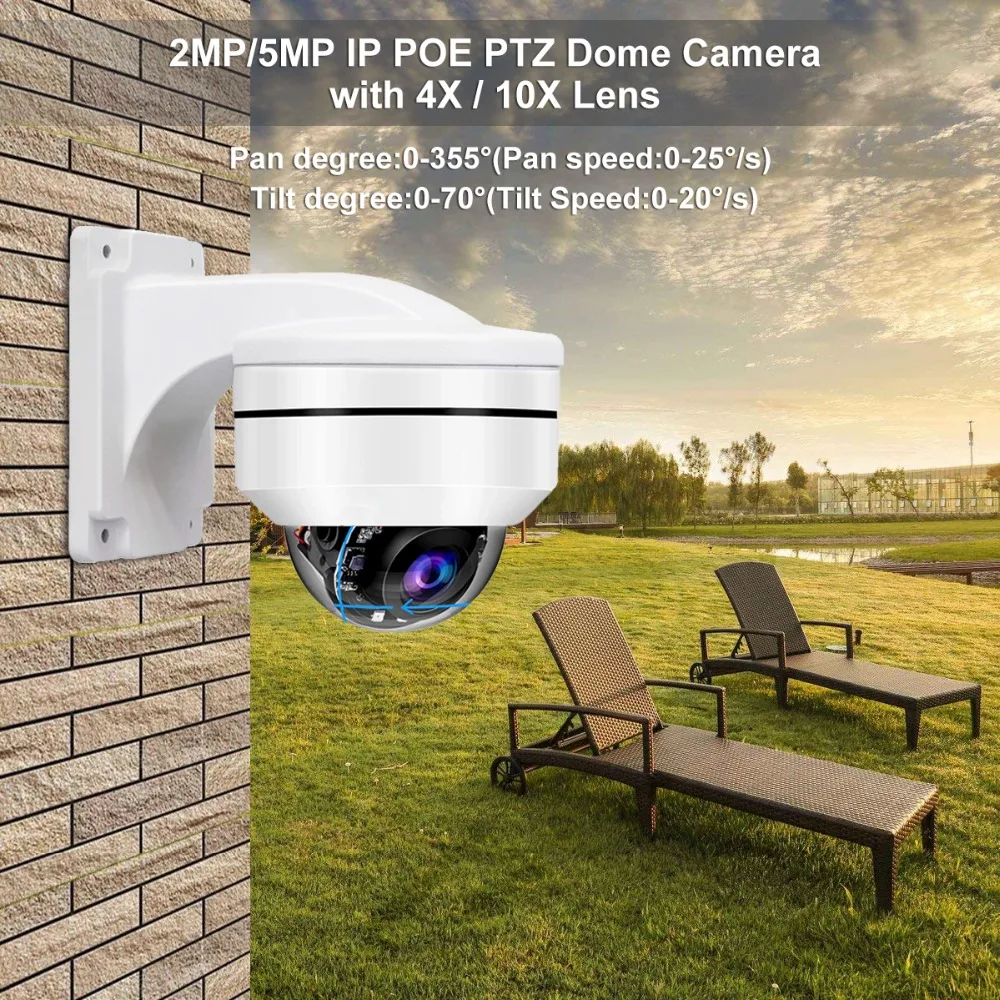 UniLook открытый 5MP PoE PTZ безопасности IP камера 2592x1944P супер HD 4X оптический зум PTZ купольная камера антивандальная с кронштейном