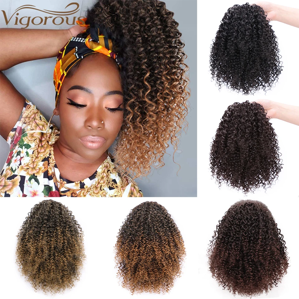 

Vigorous Afro Kinky Curly Hair Extension Drawstring Puff Ponytail Synthetic Clip in Pony Tail African American Hair Extension