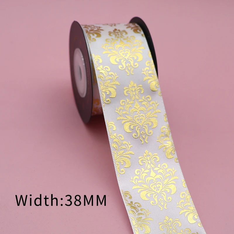 5yards Gold Foil Printed Satin Ribbon for Gift Packaging Wrapping Wedding Christmas Birthday Decoration 2020122201 | Дом и сад