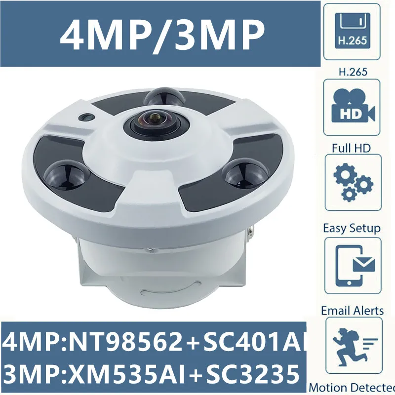 Потолочная купольная IP-камера рыбий глаз 1 7 мм 4/3 Мп NT98562 + SC401AI 2560*1440 XM535AI SC3235 H.265 IRC
