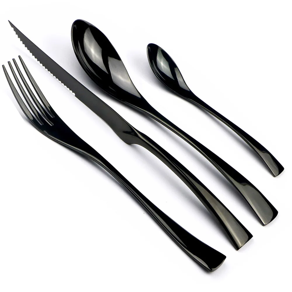 

Tableware Silverware Set 24 Pcs Shiny Black Dinnerware Cutlery Set Stainless Steel Sharp Steak Dinner Knives Forks Scoops