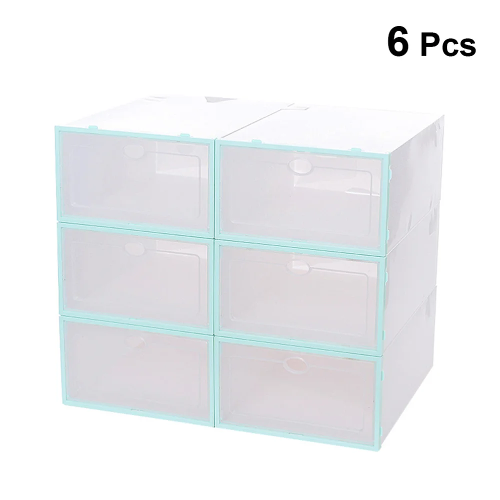 

6PCS Stackable Shoes Box Thickened Transparent Shoes Storage Case Shoe Container for Men (Sky-blue)