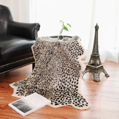 Коврик из воловьей кожи с леопардовым принтом, 94x100 см