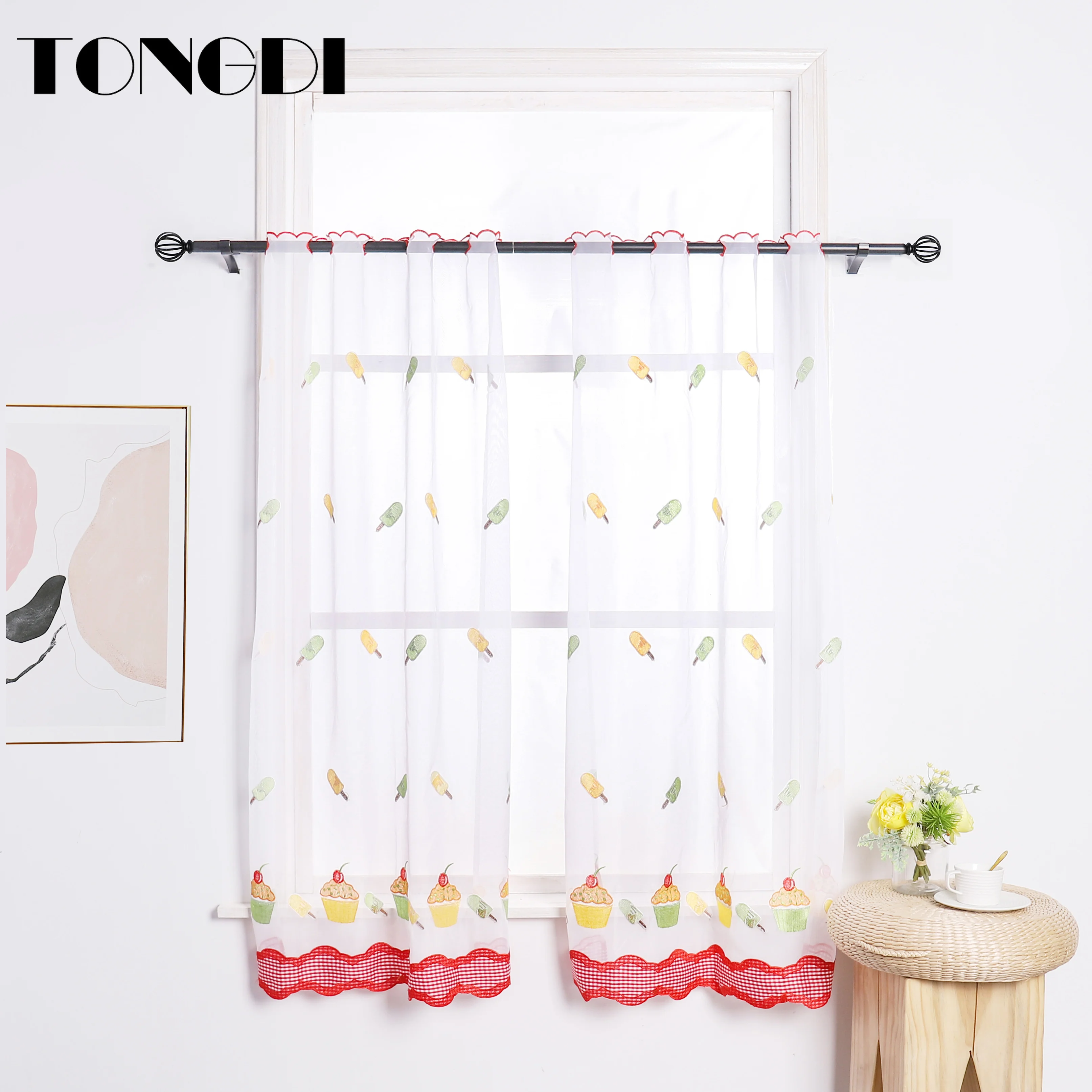 TONGDI домашние кухонные шторы с мультяшным принтом кремовый торт пасторальная