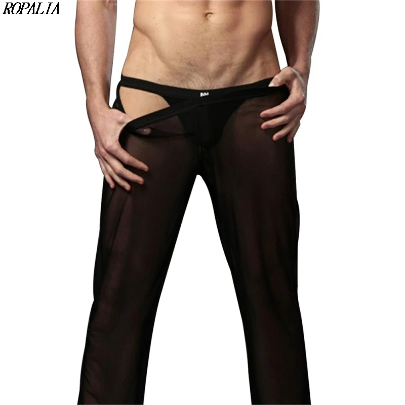 Мужская женственная сетчатая Прозрачная свободная одежда для сна прямые брюки