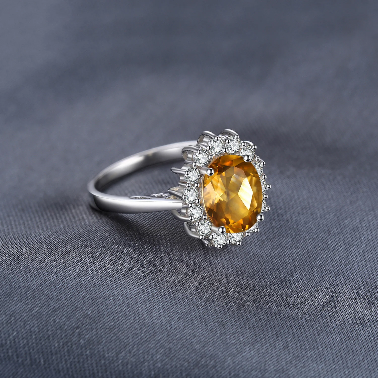 Jewelrypalace Кейт Принцесса Диана 1.8ct натуральный цитрин Обручение Halo Кольцо 925 Серебряное кольцо для Для женщин Красивые ювелирные изделия