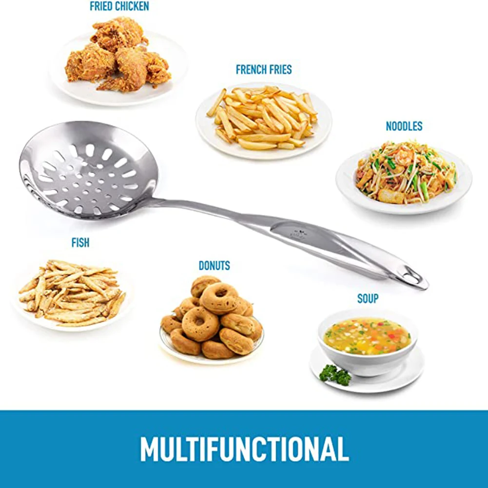 

Kitchen Skimmer Spoon Stainless Steel Built-In Hang Hole Comfortable Grip Handle for Draining Frying BDF99