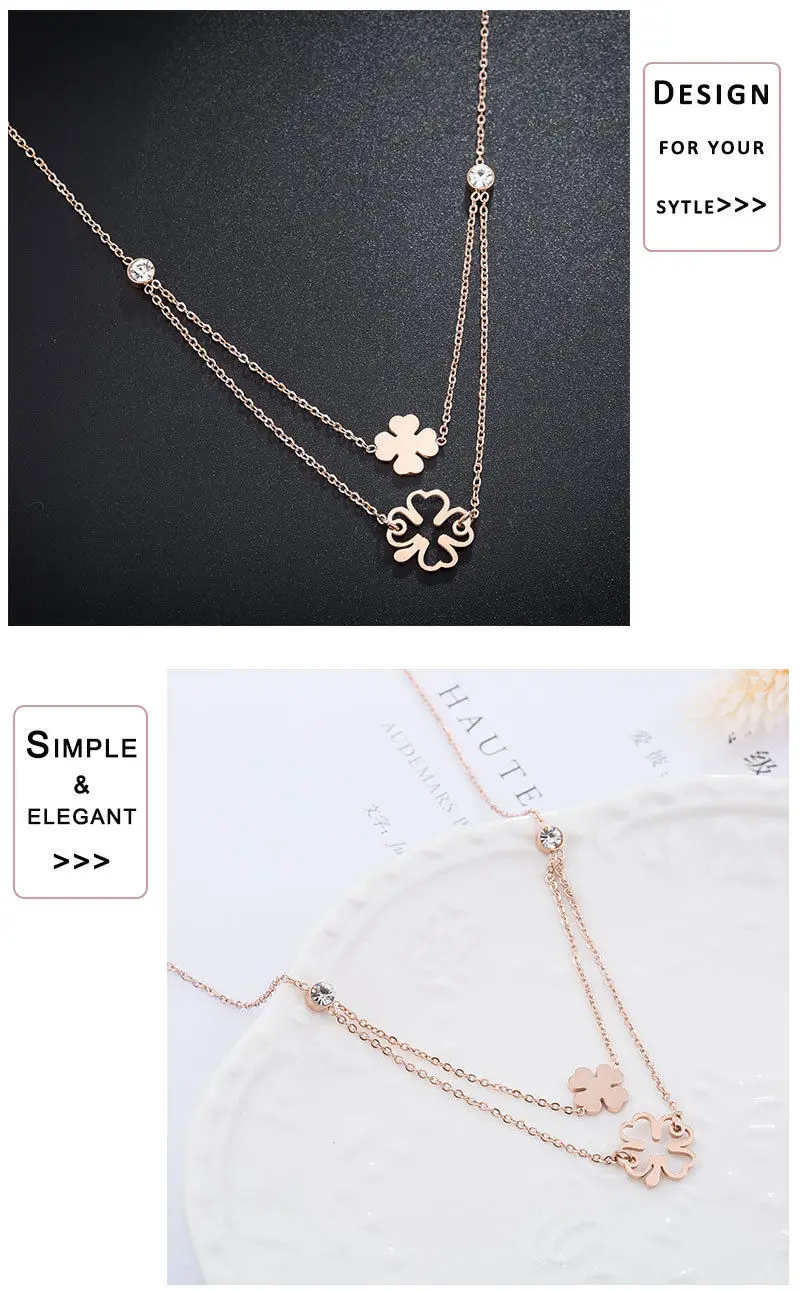 Модные украшения четырехлистный клевер Двухслойное ожерелье титановая сталь