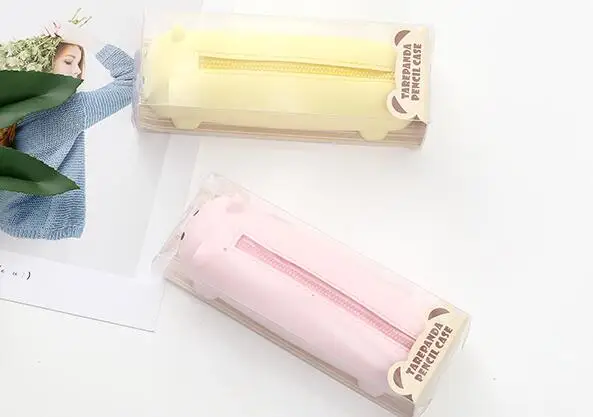 Силиконовый чехол для карандашей с милым медведем, сумка для ручек, твердые разноцветные конфеты кавай, косметичка на молнии, сумка для карандашей, школьные канцелярские принадлежности