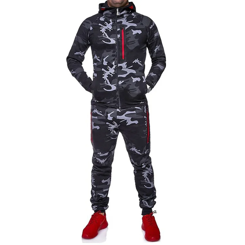 ZOGAA Autumn Men Camouflage Hoodies Tracksuit Zipper Casual 2 Piece Sets Tracksuits Male Sweatshirt Sweatpants Jogger Sport Suit | Мужская