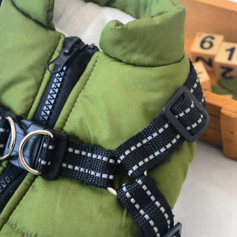 

Autumn Winter Pet Dog Warm Jacket Clothes Small Big Dog Waterproof Skiing Coat Clothing With Harness Chest Strap.