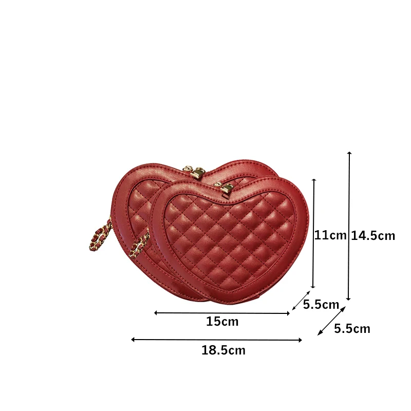 

New Women Sweet Cute Chain Heart Shape Single Shoulder Messenger Bags Trendy Diamond Lattice Crossbody Bags Spring Mini Bags