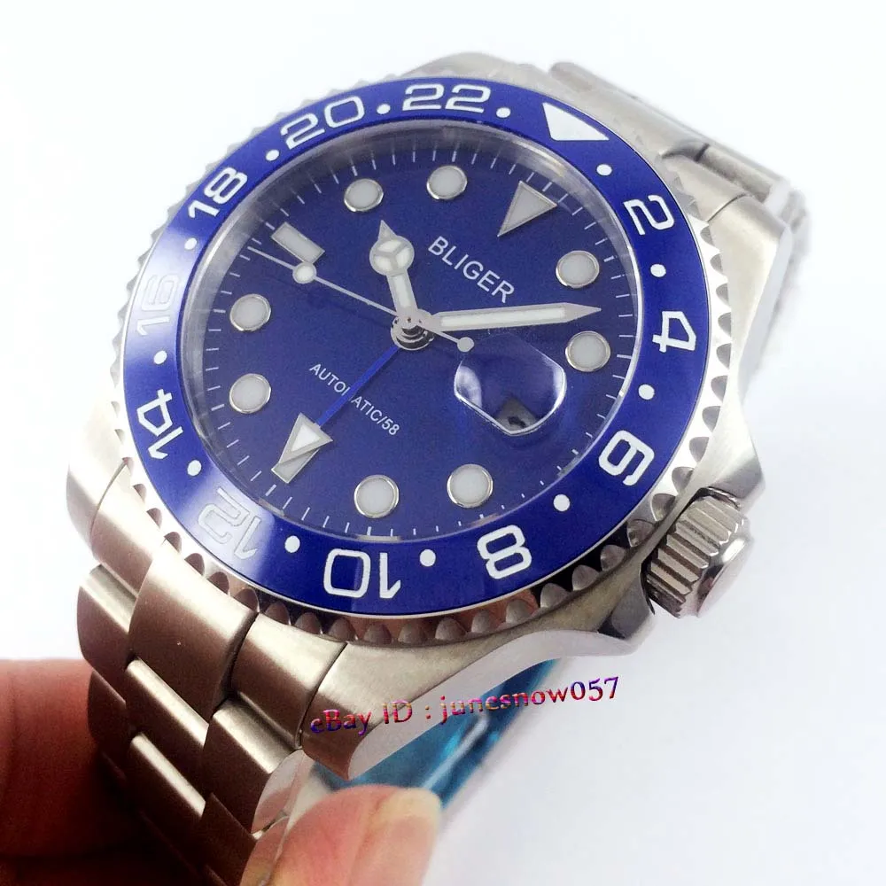 Мужские часы Bliger автоматические с синим циферблатом и 43 мм светящийся