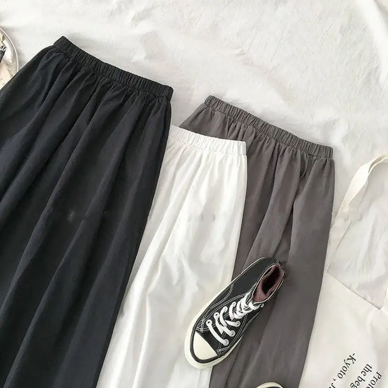 

Skirts Women Plus Size Loose Solid Leisure Chic Preppy Style BF Elastic Waist Midi Skirt Simple Elegant Trendy Students Harajuku