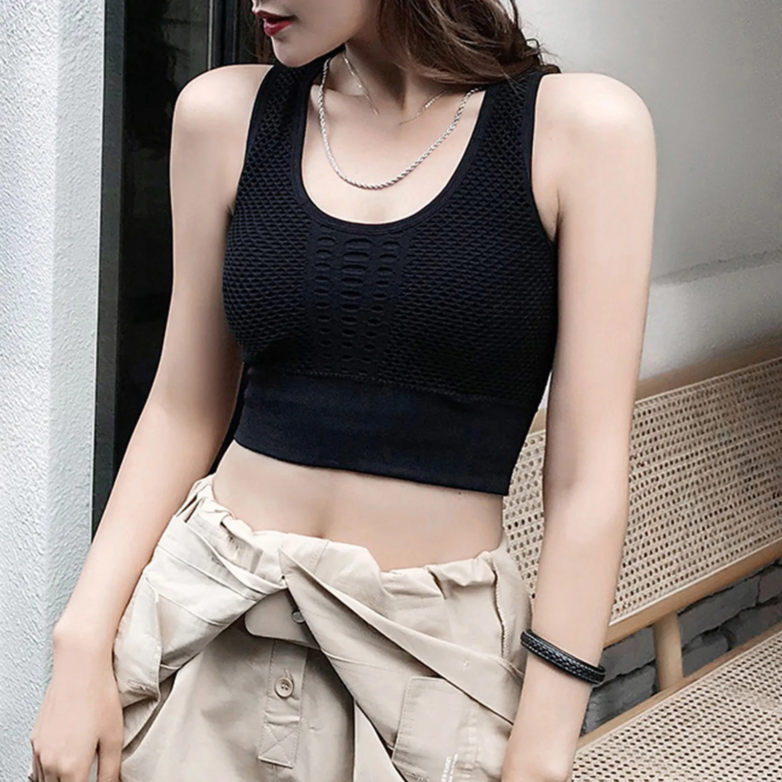 

Women's Sport Tank Top Mesh Rimless Yoga Vest Running Fitness Sports Bras Fitness Vest Workout Clothes top deportivo mujer E2