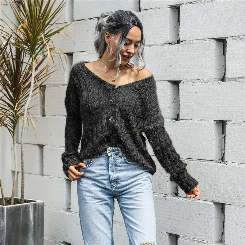 

Autumn Elegant Women Cardigans 2020 Casual V-neck Long Sleeves Single Breasted Slim Cardigans