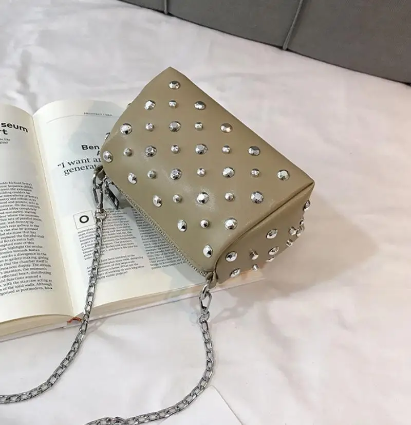 

Solid Leather Crossbody Bag Fashion Waterproof Women Shoulder Bag Trendy Party Small Pouch With Rhinestone Ladies Shoulder Purse