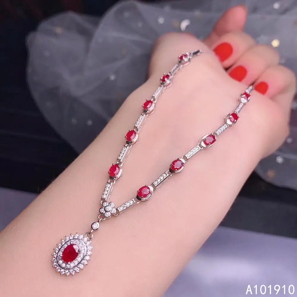 

KJJEAXCMY boutique jewelry 925 sterling silver inlaid Natural Ruby pendant necklaceFemale supports detection exquisite