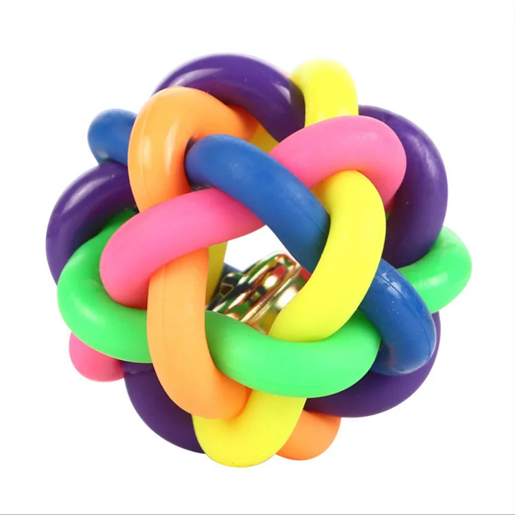 

Rainbow Pet Rubber Chew Toy Ball with Colorful Bell Bite-Resistant Clean Dog Chew Puppy Training Toy for Puppy Funny Dogs Cats
