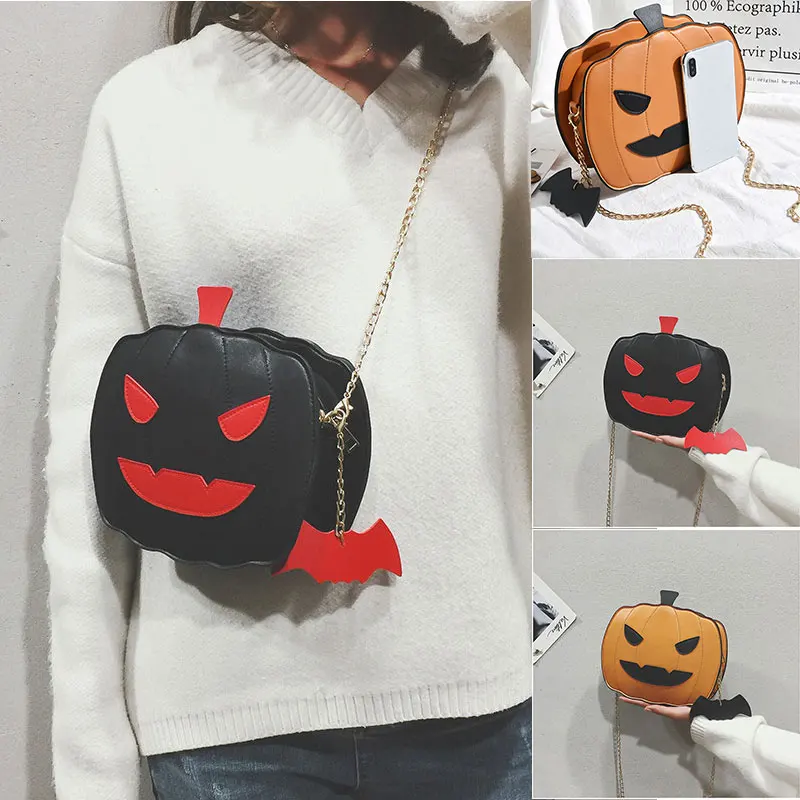 

Women Pumpkin Handbag Halloween Candy Bag Devil Shoulder Messenger Bag Brown/Black 19*18*7 CM