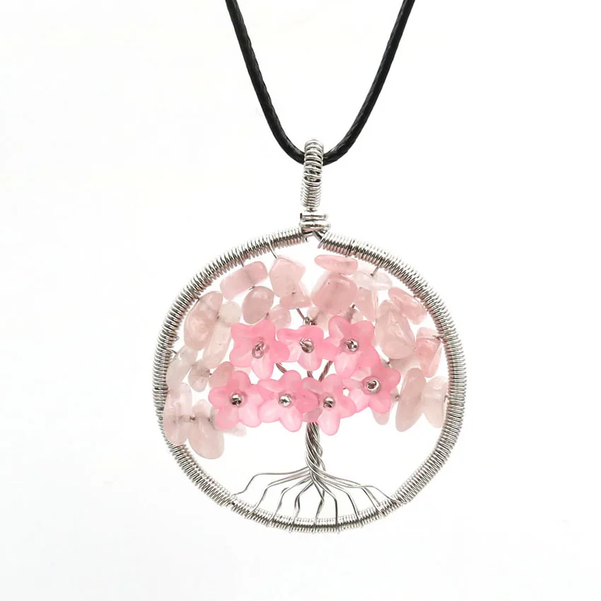 Посеребренная проволочная оболочка Дерево жизни цветок желтое женское ожерелье аквамарины растения ювелирные изделия