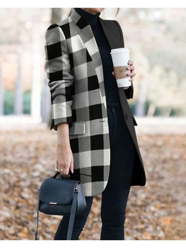 Новинка весна-осень 2021 Женское пальто большого размера длинная клетчатая