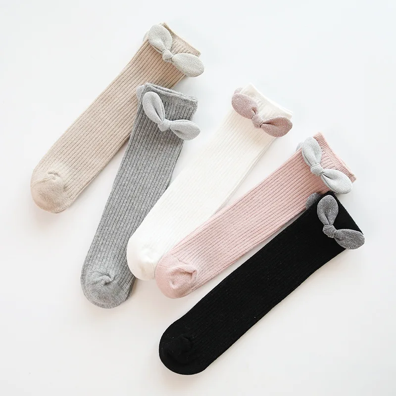 Calcetines hasta la rodilla con lazo para ni&ntilde;as, medias largas de algod&oacute;n, calentadores de piernas, bonitos, a la moda-1